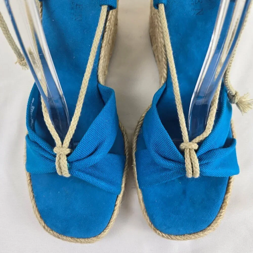 Lauren Ralph Lauren Sz 8B Amelie Turquoise Lace Up Esdaprille Sandal Wedge Heel
